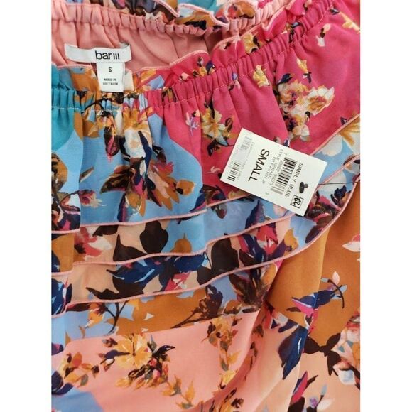 Bar III Off The Shoulder Blouse Top Women's SMALL Pink Blue White Floral Ruffles - Picture 4 of 11